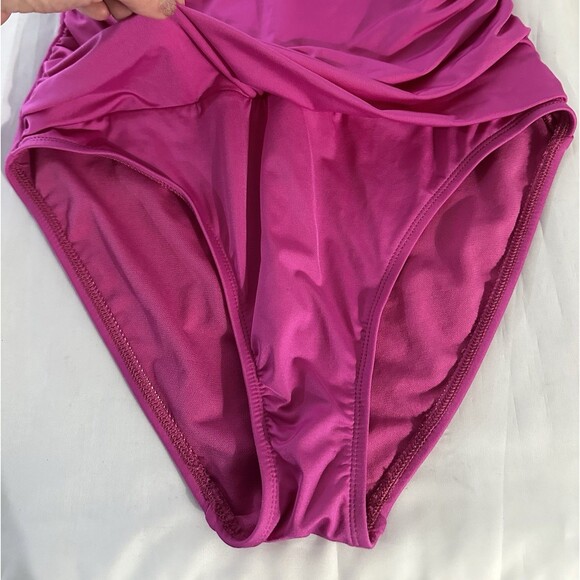 2 Bamboo Swimsuit 1PC Pink Ruched Bandeau Halter Strap Padded Bra Size 10 NWT - Picture 7 of 11